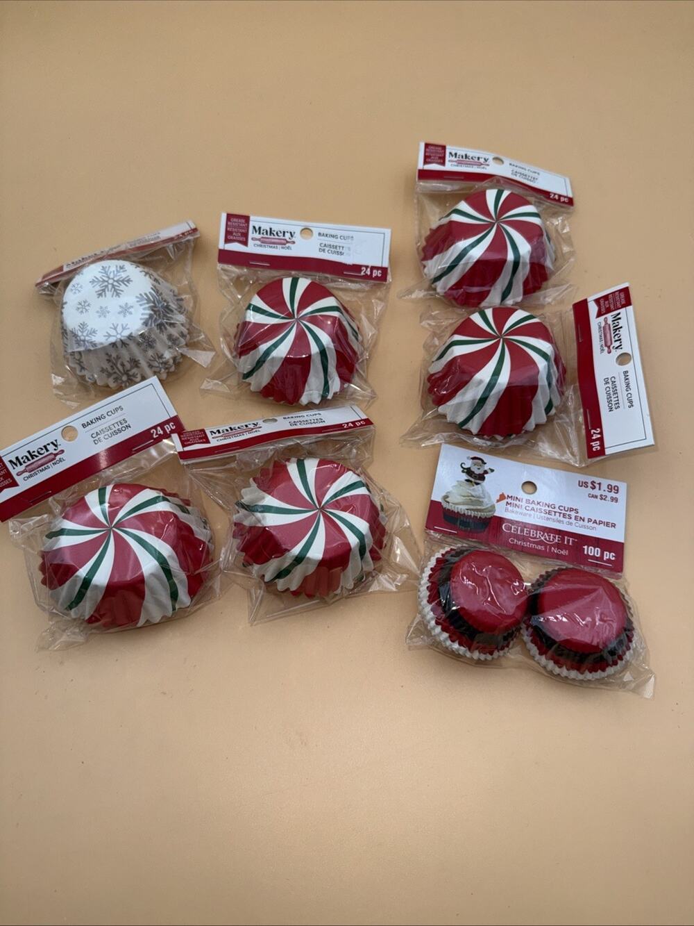 Lot Of 7 Pkgs Cupcake & Mini Cupcake Liners Petit Christmas Vtg & Modern